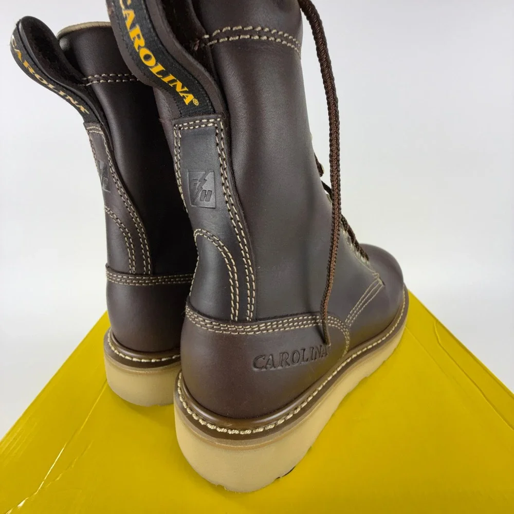 Carolina CA8049 Mens 8 Inch Broad Toe Wedge Work Boots Dark Oak Leather EH 7.5 D